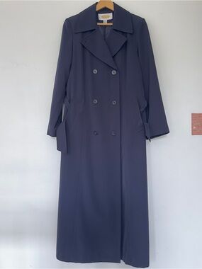 Talbots Trench Coat Double-Breasted Belt Vintage Classic Navy